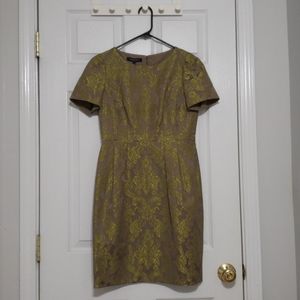 Lafayette 148 NY chartreuse taupe brocade dress